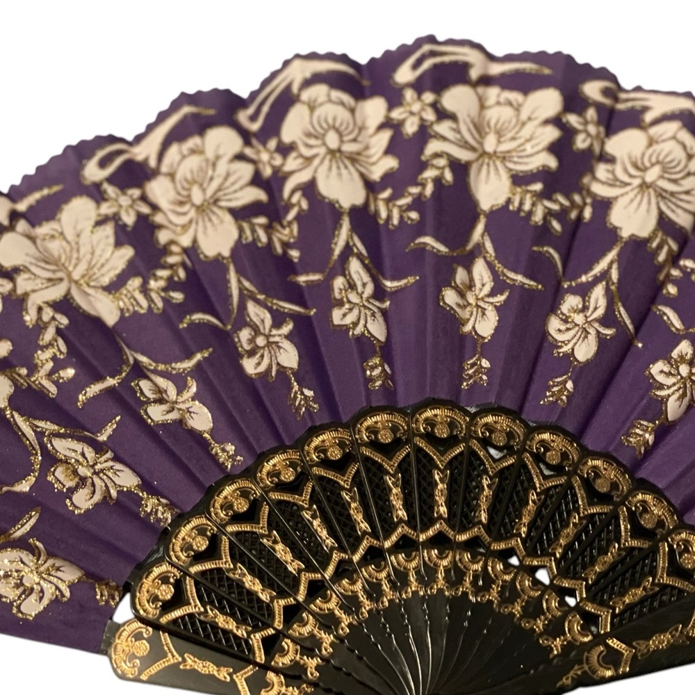 New Purple and gold hand held Floral fan